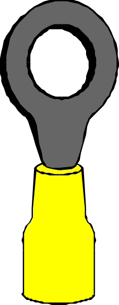 The image shows a pair of scissors with yellow handles on top against a dark background.
