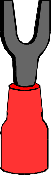 The image shows a gray background with two red items on it: an open umbrella to its left side and what appears to be a pair of scissors pointing towards us from behind them in their handles, which is located centrally within the frame.
