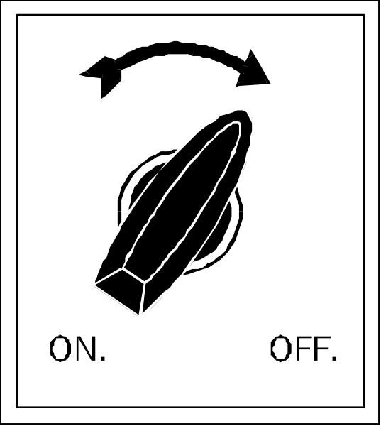 The image shows a black and white instructional sign with an arrow pointing to two different symbols: on the left side of the symbol is a light bulb connected by wires; below it there's another wire leading from one end, which has been cut off at both ends.