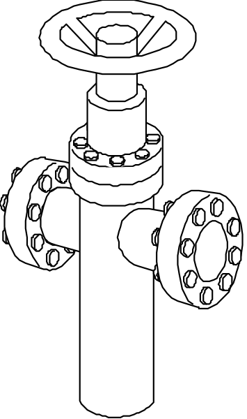 The black and white illustration shows a pipe with valves on it against a dark background.