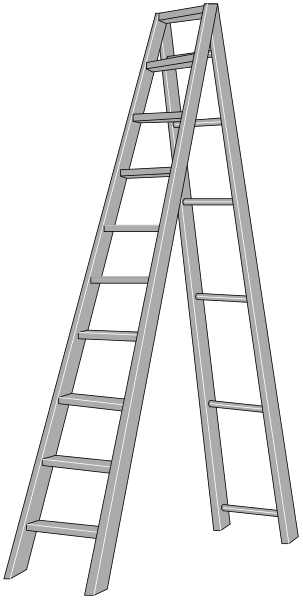 The black and white illustration shows a ladder with four steps against a dark background.