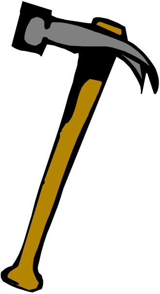 The image shows a black background with an axe on it that has yellow handles and is partially obscured by what appears to be a bone sticking out of its head.