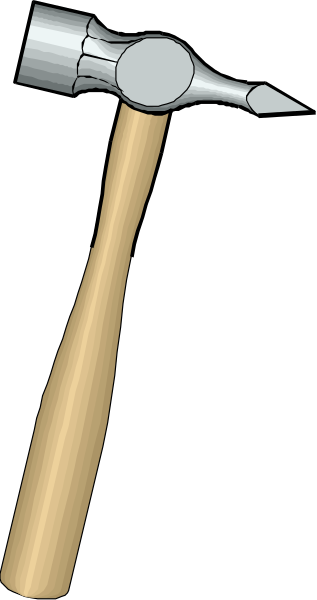 The image shows a hammer with an attached nail on its head next to it against a black background.