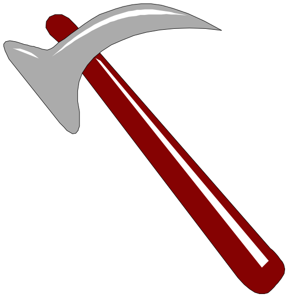 The image shows two axes with different handles: a red handle on top of an ice pick (left) and a black hammer head next to another similar object that is partially visible at bottom right.