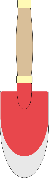 The image shows a red paintbrush with yellow bristles on its side against a gray background.