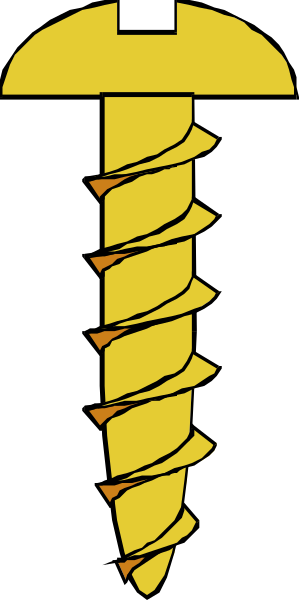 The image shows a screw with its head on top of another object that resembles an ice cream cone shape but is actually made up of several smaller pieces forming this pattern; it's set against a black background and there appears to be some sort of yellow or gold-colored item in the bottom right corner.
