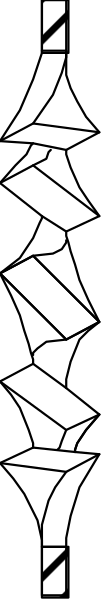 The image shows a long vertical line with alternating black stripes on either side of it against an untextured background.