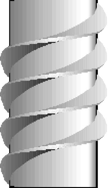 The image shows a spiral staircase with its steps curving upwards to form an enclosed structure against a plain background.