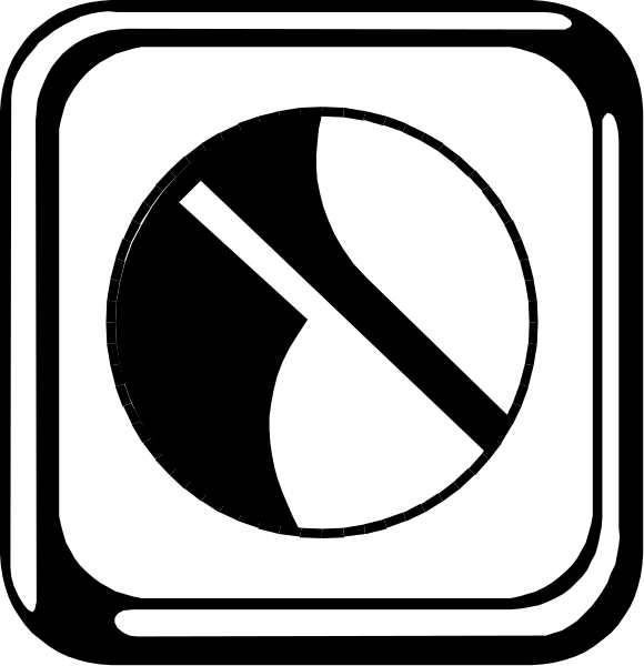 The black and white image shows two circular symbols with a line through them on either side of an icon that resembles a traffic sign indicating no parking at any time.