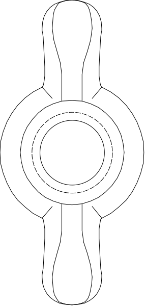 The image shows a black and white pixelated representation of an object with two distinct sections: on its left side is what appears to be a darker shade resembling wood grain texture; while on the right, there's another section that looks like it could represent metal or plastic due to its smooth surface.