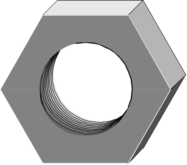 The image shows a hexagonal nut with six sides against a white background.
