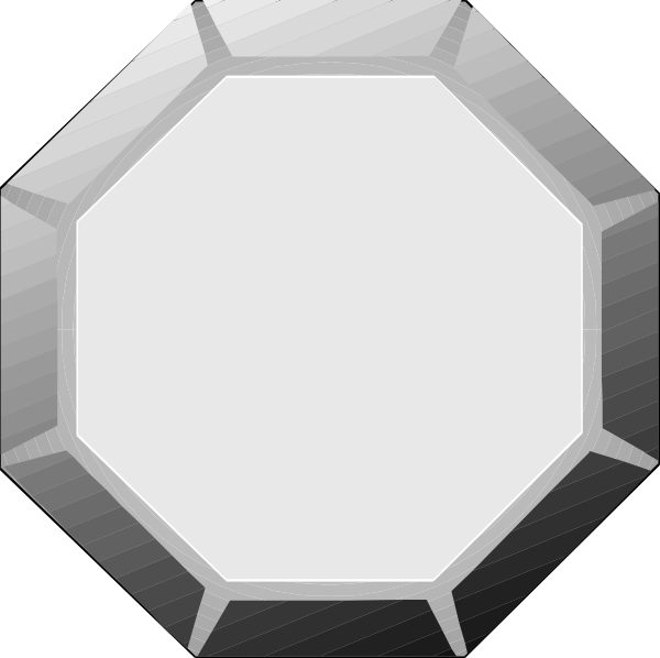 The image shows a simple geometric shape resembling an octagon with rounded corners against a black background.