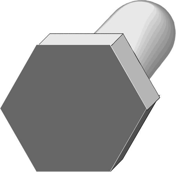 The image shows a white hexagon with two smaller triangles on either side of it against a black background.