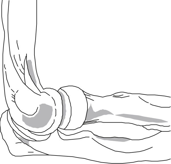 The black and white illustration shows a person's hand resting on their knee with fingers curled around it.