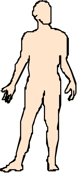The black silhouette of a person standing against a white background with their arms outstretched to either side.