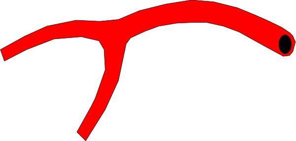 The image shows a red line that appears to be an abstract representation of something flying through space against a dark background with no other discernible elements present in this small clip-art format.