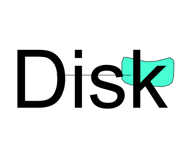 The image shows a white background with black text that reads "Disk" at the top left corner of an oval shape resembling a disk drive icon on computer systems.