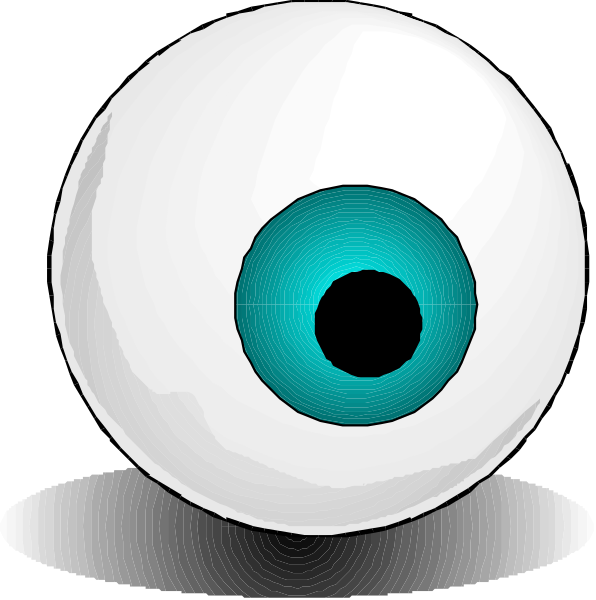 The image shows a close up of an eye with blue iris against white background on left side and same eye from top view in black coloring book page format on right side.