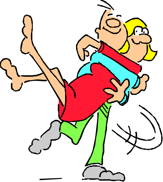 The cartoon shows a man holding onto a woman who appears to be falling; both characters have exaggerated facial expressions typical of comic book illustrations.