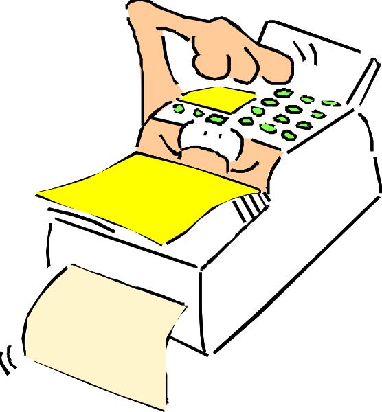 The black and white illustration shows a hand holding an envelope with papers inside overlaid on top of another piece of paper that has been folded in half to create two smaller pieces; one is yellow while the other appears blank, suggesting organization activity such as sorting or filing documents.