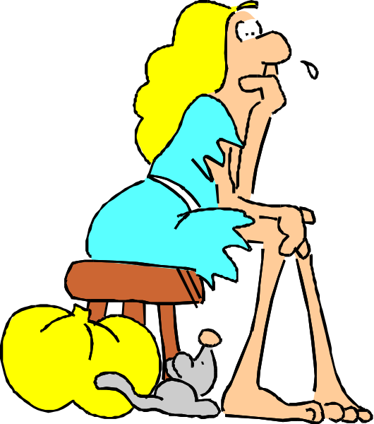 The cartoon depicts a woman sitting on a chair with her legs crossed over each other while holding onto an armrest of another chair; next to her is a cat lying down comfortably.