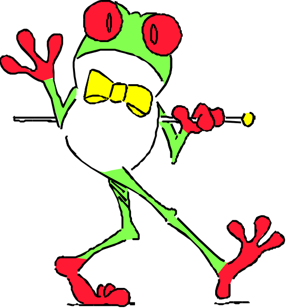 The image shows two cartoon frogs with exaggerated expressions: on top is a green frog looking surprised; below it is another red-eyed tree frog that appears to be in motion as if jumping, also wearing an expression of surprise and excitement.