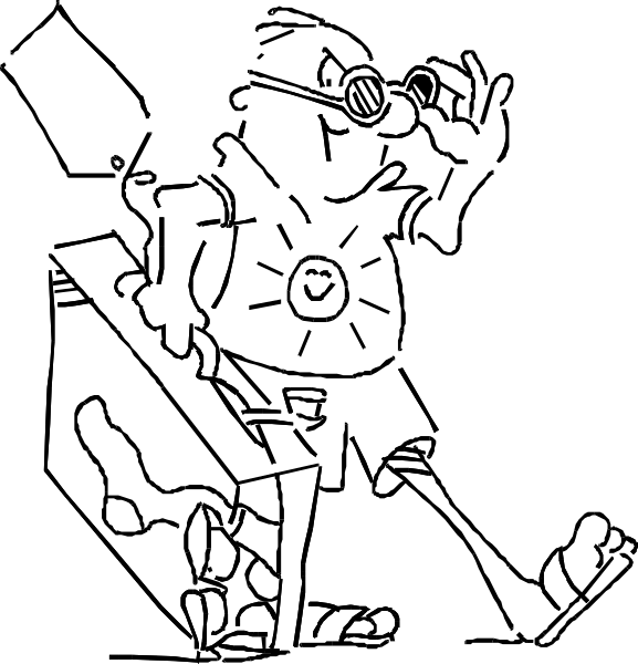 The black and white photo shows a simple line drawing of three vertical bars with varying lengths on top of each other against an empty background.