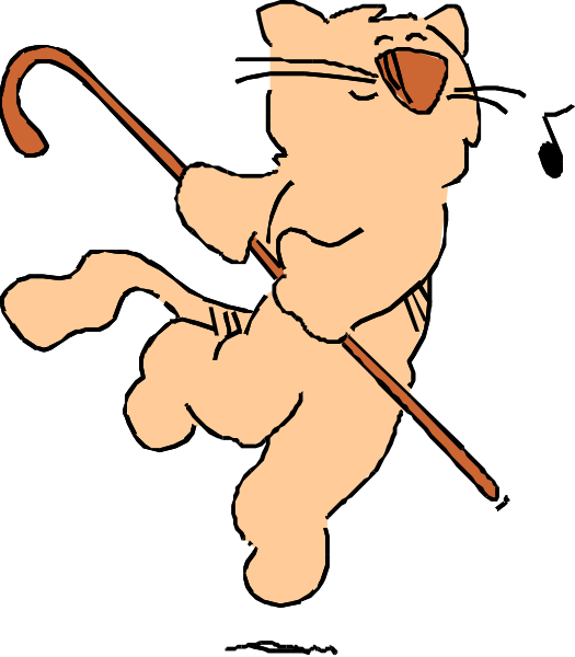 The image shows a cartoon of an anthropomorphic cat character holding two polo mallets while standing on its hind legs with one paw raised in front as if ready to swing at something unseen.