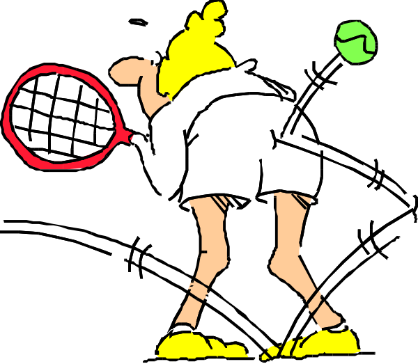 The black and white illustration shows a cartoon character playing tennis with two sports balls visible near them; there is no text present in this image.
