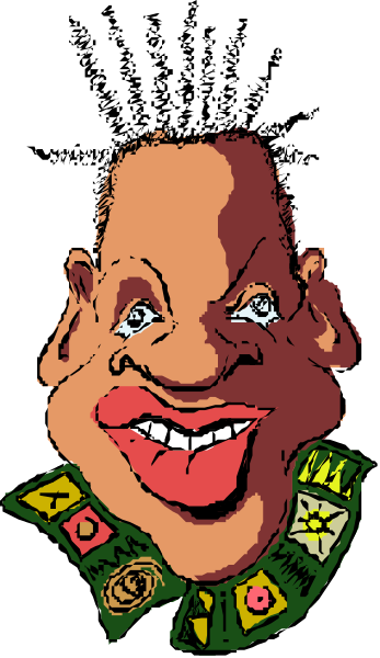The image shows a caricature of Barack Obama with exaggerated facial features such as large eyes and lips, wearing what appears to be an award medal around his neck.