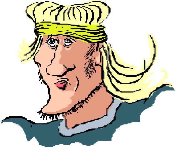 The illustration depicts a male figure with blonde hair styled into waves on top of his head; he is wearing what appears to be an athletic outfit consisting of shorts that have stripes running down them, and there's no visible text in this image.