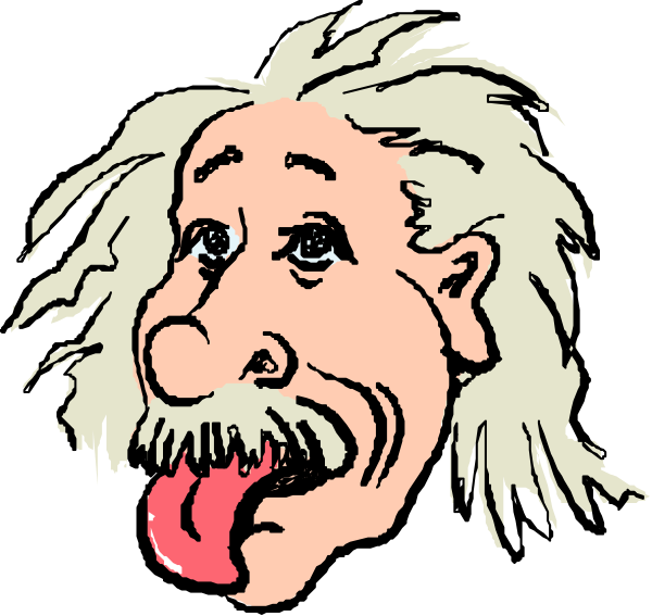 The cartoon shows a caricature of Albert Einstein with his tongue sticking out playfully against two different backgrounds: on top is black, while below it's white.