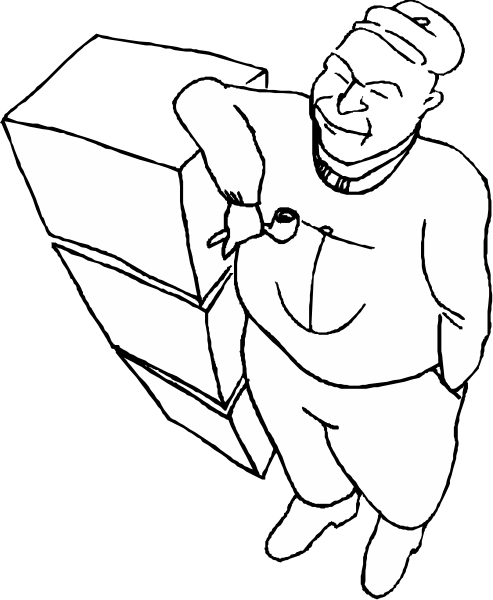 The black and white illustration shows a person standing with their hands on hips next to an open umbrella that is casting shadows in front of them.