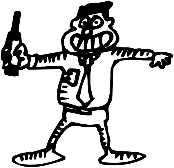 The black and white silhouette of a cartoon character with exaggerated features standing on two legs against an empty background.