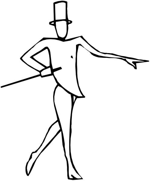 The black and white silhouette of a person dancing with their arms outstretched against a dark background.