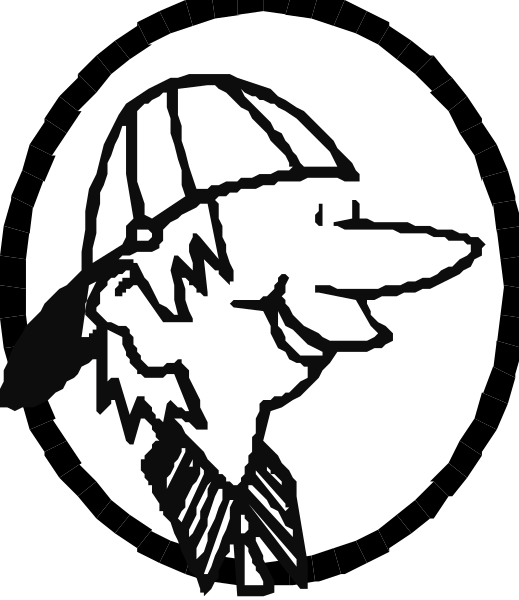 The black and white logo of a Native American man wearing sunglasses with an eagle feather on his head.