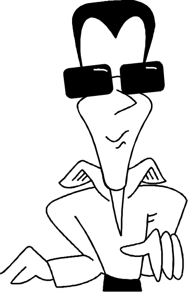 The black and white illustration shows a person sitting with their legs crossed on what appears to be an office chair.