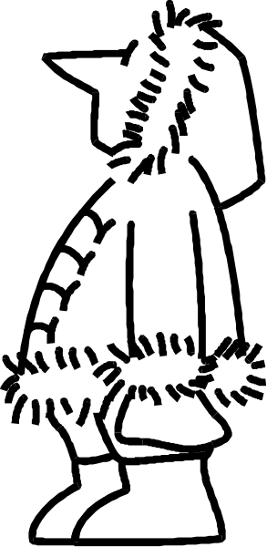 The image shows a black and white line drawing of an animated character that appears to be sitting on top of another object which is also depicted in grayscale; it's difficult to discern specific details due to low resolution, but there seems to be some sort of interaction between the two figures.