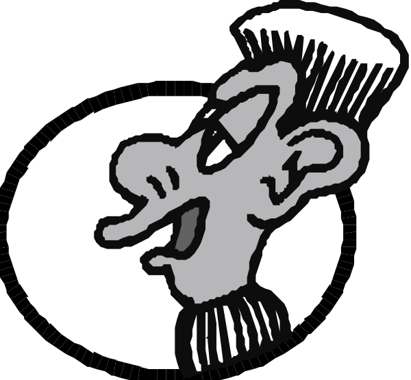 The black and white cartoon depicts a caricature of an older man with exaggerated facial features such as large ears on his head and big eyes looking upwards to the right side of the image. He has gray hair, is wearing glasses over one eye, and appears surprised or shocked by something off-frame. The style suggests it could be from comic strip art.