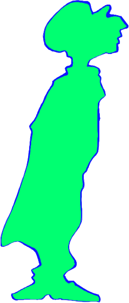 The image shows a black silhouette of an adult male figure standing upright against a white background with his arms at sides; he is wearing shorts and has no visible facial features due to being in shadow.