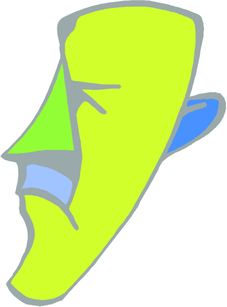 The image shows a yellow shoe with blue highlights on it against a white background.
