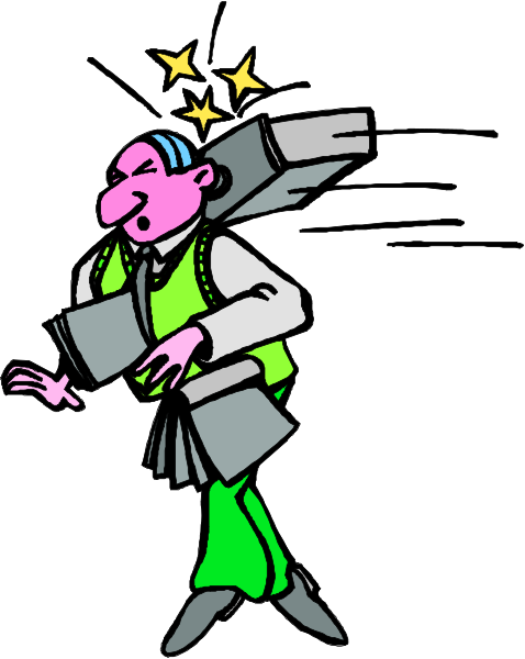 The cartoon depicts a man running with an object that appears to be on fire behind him; he is wearing green pants and carrying what looks like luggage in his arms while looking back over one shoulder as if something has caught up from behind, which could imply danger or urgency.