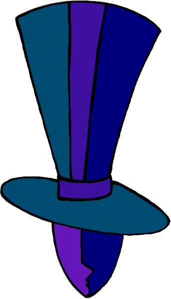 The image shows a top hat with purple stripes on it against a white background.