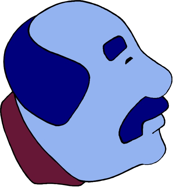 The image shows a stylized cartoon of an elderly man's face with gray hair on top of his head, wearing glasses over eyes that appear to be closed in sleepiness or relaxation. He has facial features such as eyebrows and lips drawn above where one would expect them due to the perspective from which he is viewed; this gives him a somewhat surprised expression. The background behind the man's face appears plain white with no additional details, emphasizing his presence within it.
