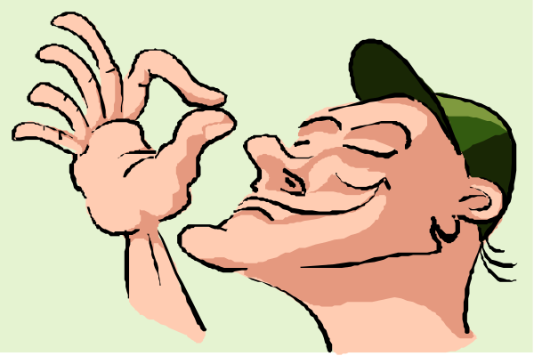 The image shows a cartoon of an animated character with exaggerated facial features making hand gestures while standing against a plain background.