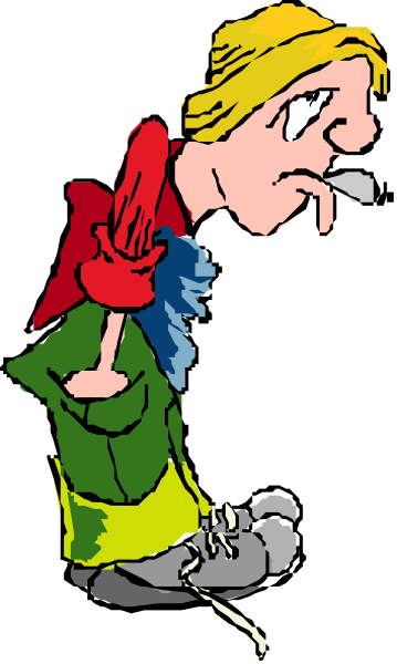 The image shows a cartoon of an animated character who appears to be male with blonde hair wearing glasses, holding what looks like a book in his left hand while standing against a dark background that has some indistinct shapes and lines on it.