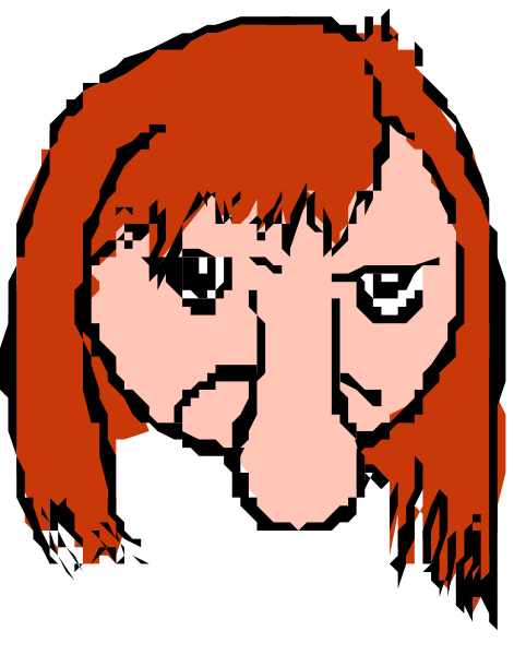 The image shows a cartoon of an animated character with red hair who appears to be making a face that could suggest disapproval or annoyance.