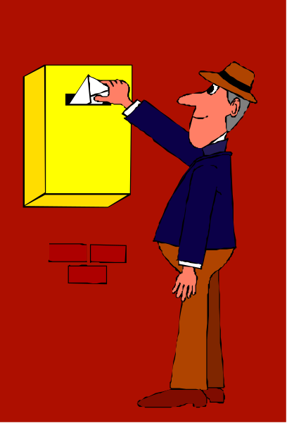 The cartoon depicts a man standing next to an open mailbox on top of which he is placing his hand into it as if depositing something inside.