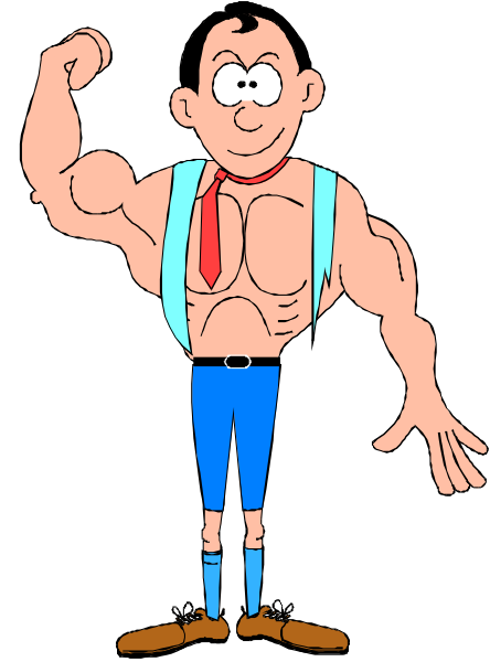 The cartoon shows a muscular man with exaggerated muscles flexing his bicep while standing next to an animated character that resembles Popeye the Sailorman from the comic strip of the same name, who is holding up one arm and has a confident expression on his face; both characters are depicted in black-and-white.