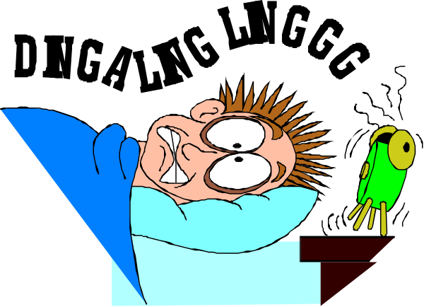 The cartoon shows a man lying down with his eyes wide open looking at something off to the side of him while holding what appears to be an alien creature in one hand; he is wearing blue pajamas, and there's no visible background detailing setting or location.